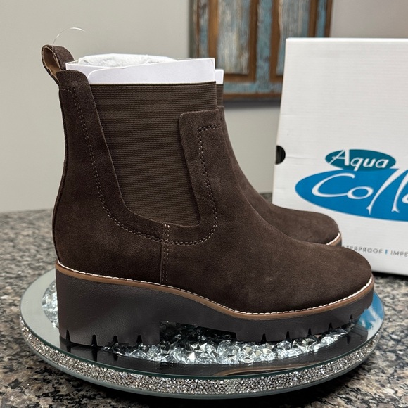 Aqua College Demi leather waterproof Dark Brown m chunky Ankle Booties NEW 9.5 - Picture 3 of 14